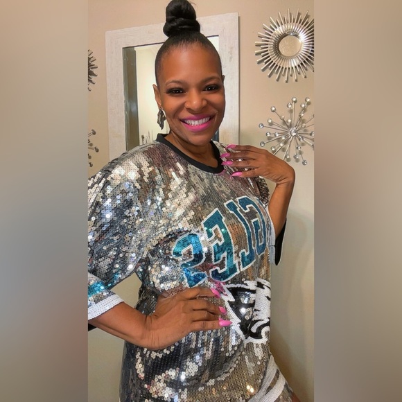 Sale‼️Philadelphia Eagles sequin shirt dress - Picture 4 of 11